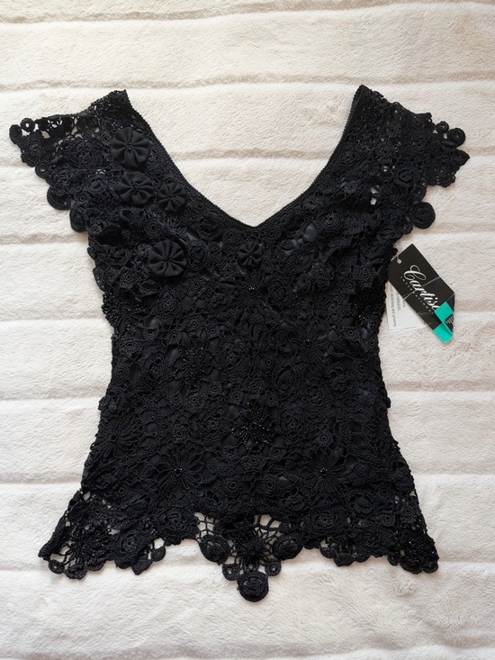 Vintage Tops - NWT Deadstock Y2K Crochet Beaded Tank Black Size 8
